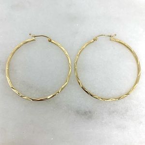 10K Gold 1.6" Diamond Cut Hoop Earrings 1.8g